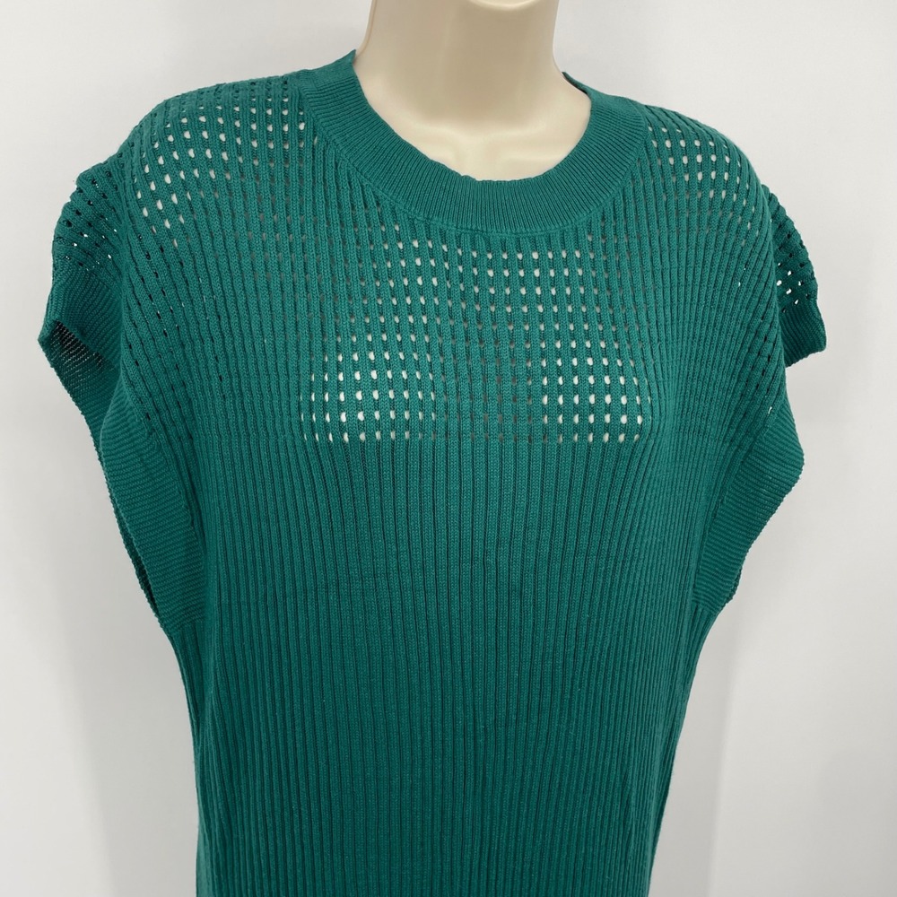 Green Ribbed Pointelle Knit Maxi Dress Cap‎ Sleeve Column Dress XL, NWOT